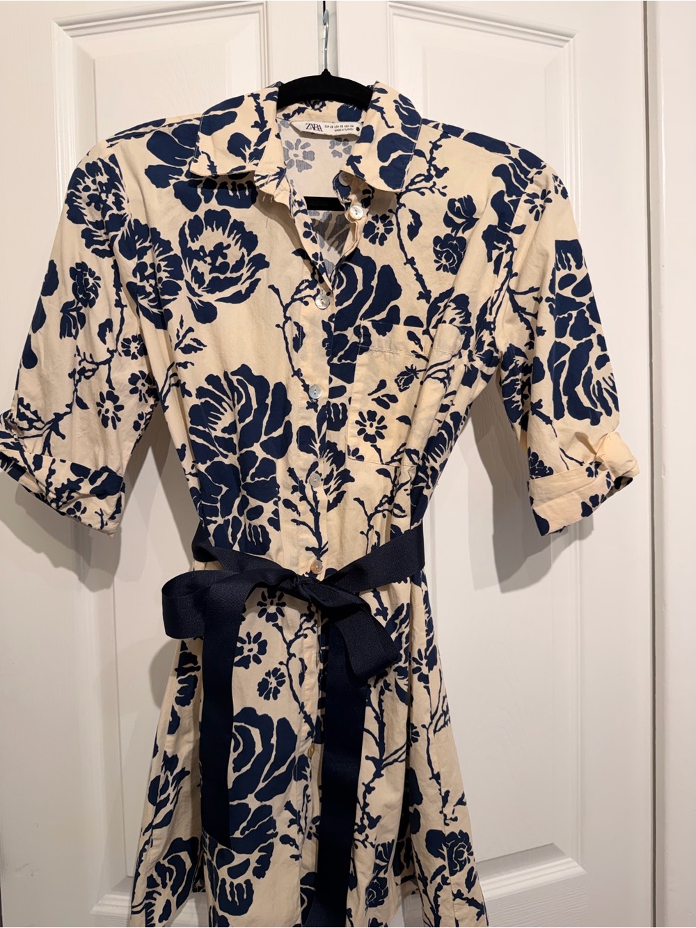 Zara Navy Floral Shirt Dress